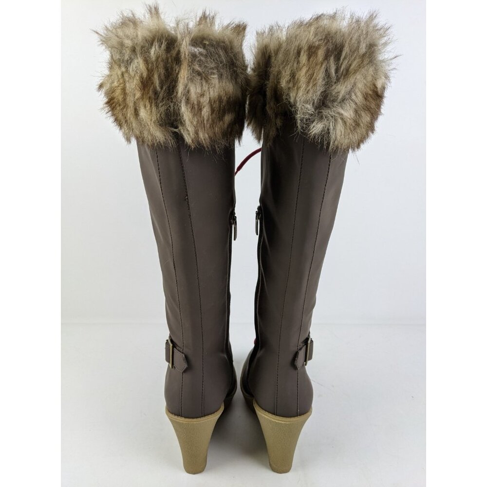 Colin Stuart Faux Fur Wedge Heel Womens Size 10B Brown Knee High Pink Laces - Picture 5 of 12